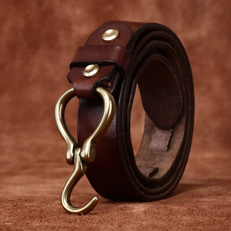 

Thickened vegetable tanned cowhide belt men's genuine leather copper hook retro personality trendy trouser belt