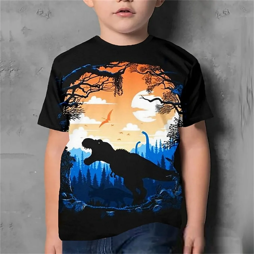 Kinderkleding Meisjes 8 Tot 10 Jaar T-Shirt Voor Jongens Dinosaurus Korte Mouw Zomer Zwart Kid T-Shirts Print Kinderkleding