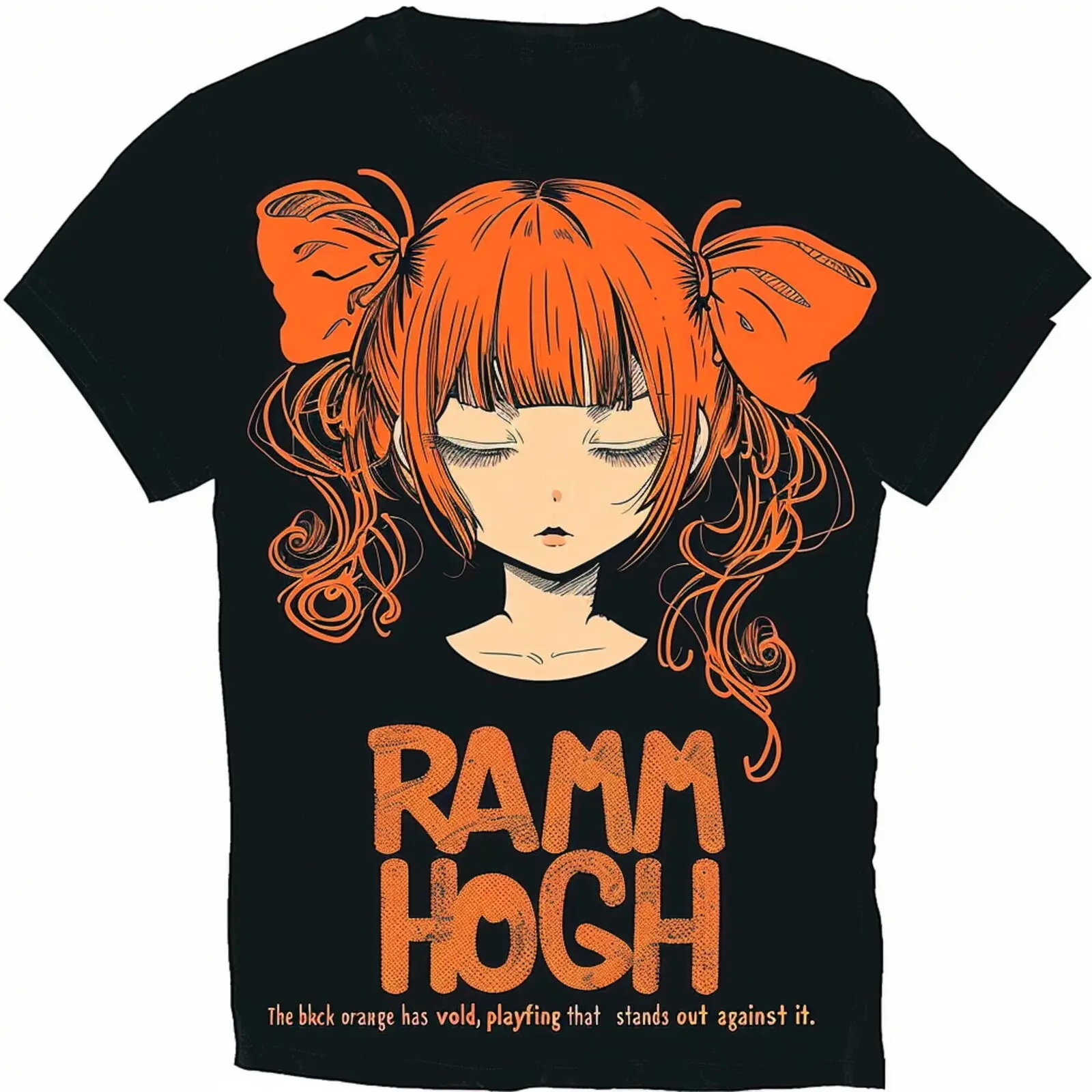 Anime Girl Graphic Tee REAMI NEW Hugh Design Vibrant Orange Lettering