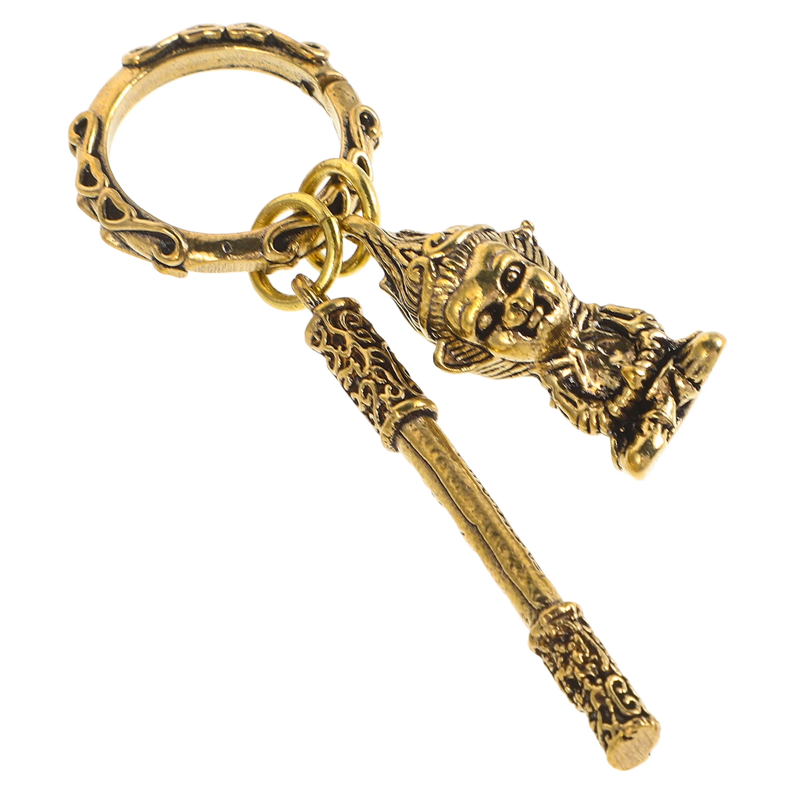 

Brass Monkey King Keychain Golden Hoop Staff Pendant Elastic Fortune Gourd Ornaments Copper Statue Chinese Mythology Lucky Charm