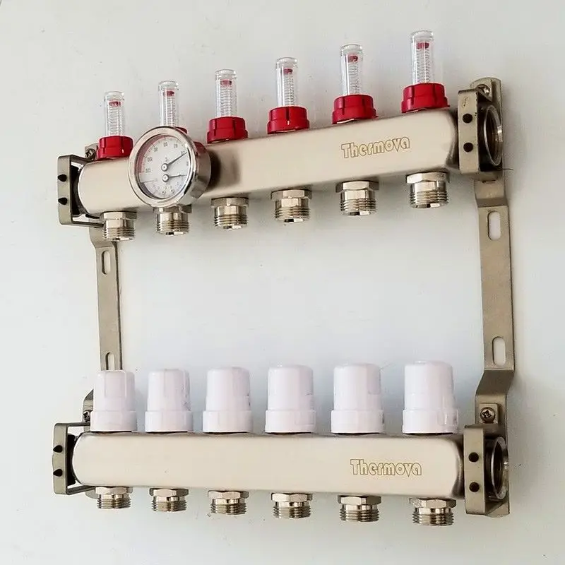 Stainless Steel Manifold with gauges pressure and temperature gauges for Floor Heating