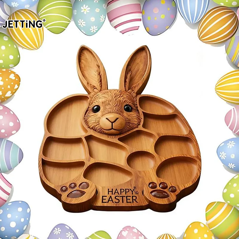 2026 Easter Bunny Wooden Charcuterie Board, Rabbit Wooden Deli Board, Cute Rabbit-Shaped Serving Tray With Compartments