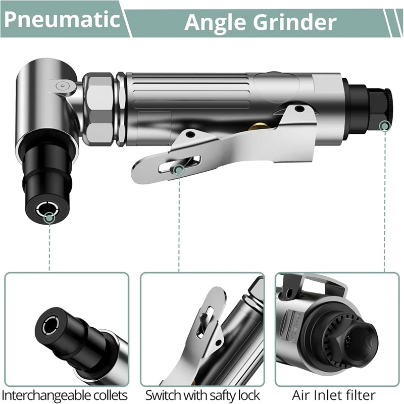 Angle Air Die Grinder, 90 Degree Heavy Duty 20,000 RPM Compressed Sander Polisher Tool For Contour Grinding, Polishing