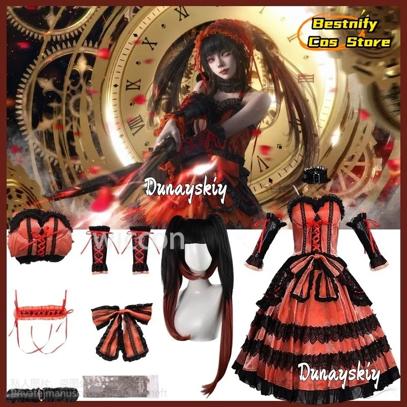 

CosplayAnime Date A Live Cosplay Tokisaki Kurumi Gothic Red Black Velvet Cake Dress Lolita Wig Jirai Kei Girls Cos Halloween SUI