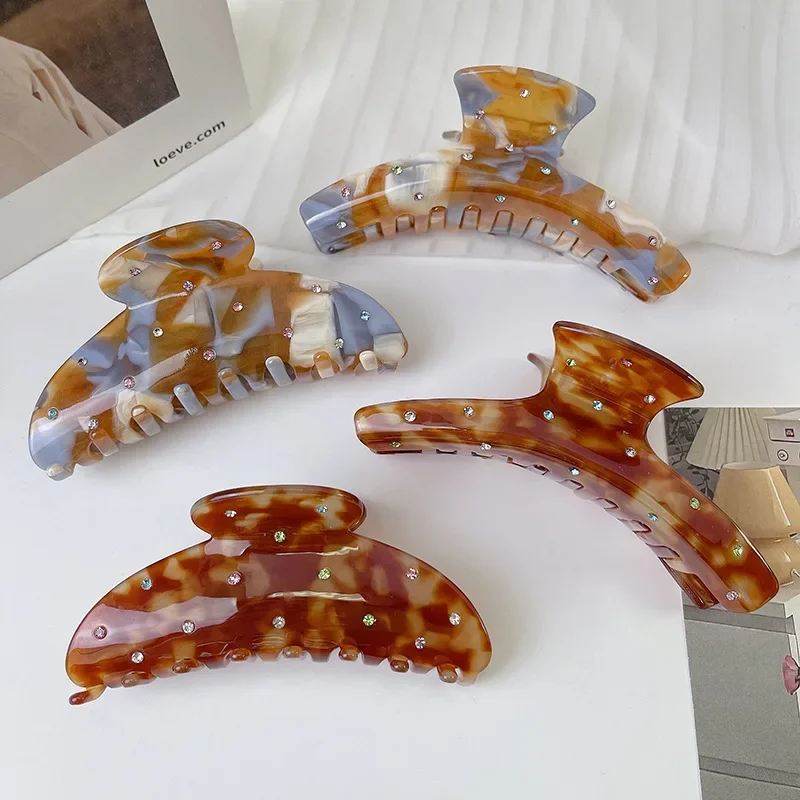 

Korean Vintage Tortoiseshell Acetate Hair Clips Advanced Czech Diamond Hair Claw Maillard Shark Clip Hair Accessories For Women