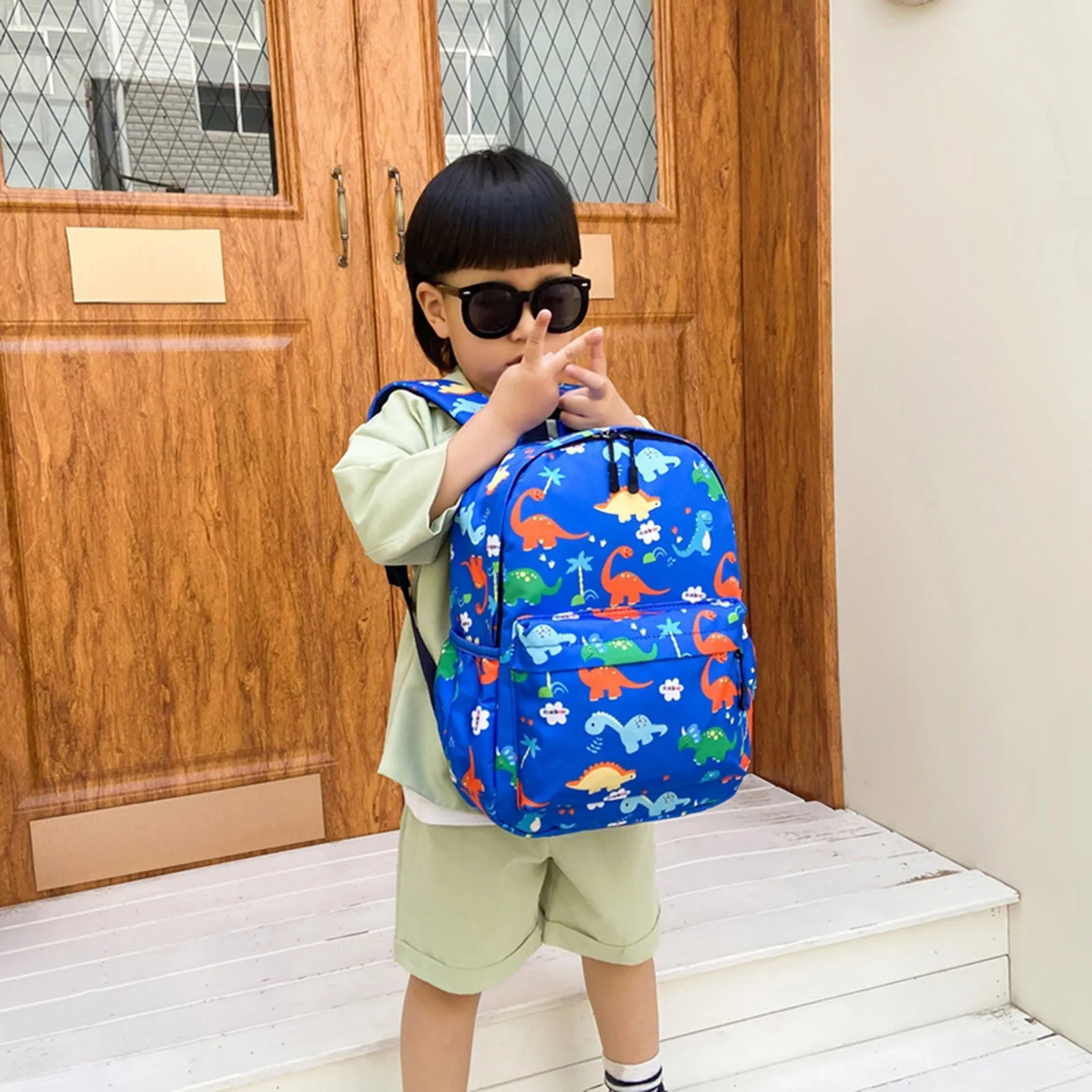 School Starts Season Fashion Dinosaur Print Child Student Daycare Nursery Zipper Cartoon School Bag Nylon Backpack Boys Girl