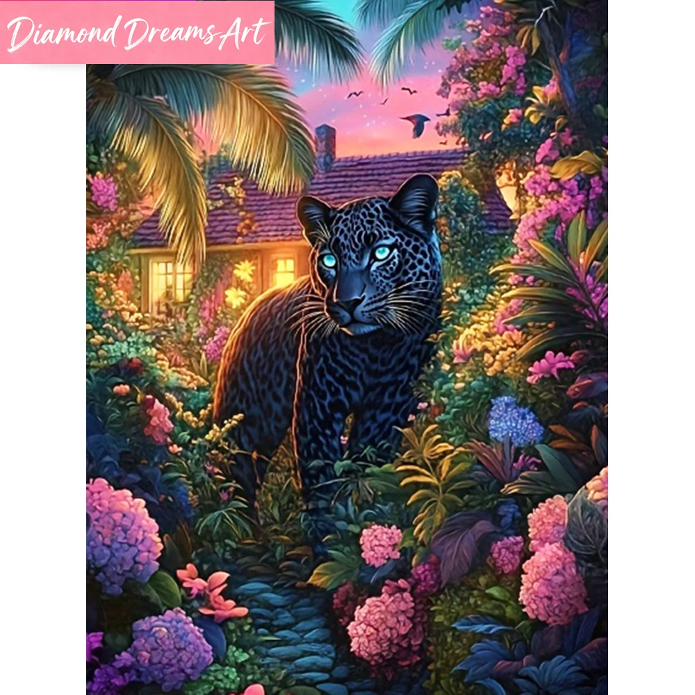 

Набор для вышивания алмазной мозаикой 5D DIY: Леопард, животное, цветы. Полная квадратная/круглая алмазная вышивка. Декор для дома, без рамки.