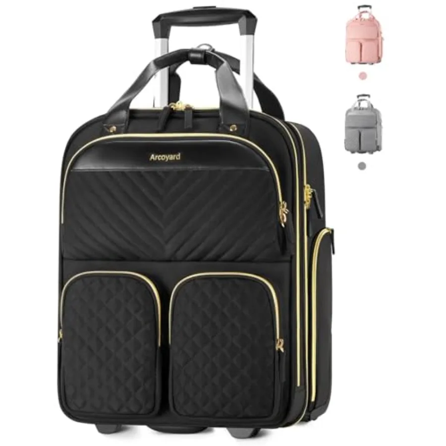 

Underseat Carry On Luggage with Wheels, Multiple Compartments Airline Approved Personal Item Bag, Travel Carry-On with Leather