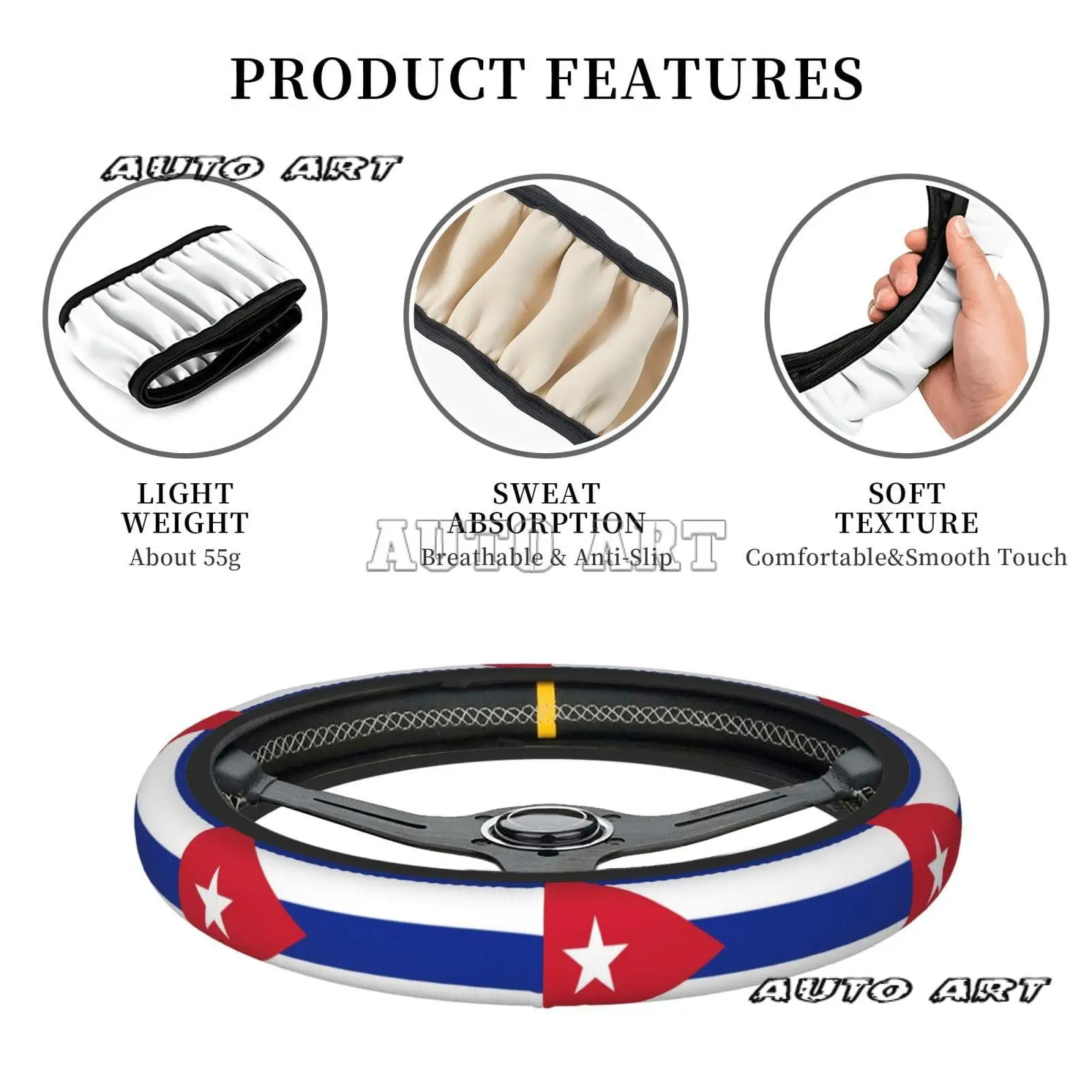 Cuban Flag Universal Steering Wheel Covers Cute Car Accessories for Women Girls Car Truck