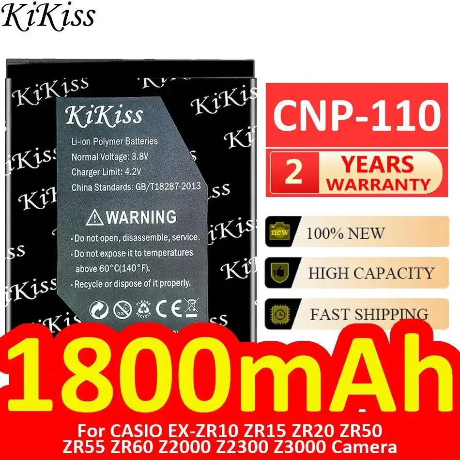 Batería de cámara Cnp-110 de 1800mAh de larga duración para cámaras Casio EX-ZR10 ZR15 ZR20 ZR50 ZR55 ZR60 Z2000 Z2300 Z3000