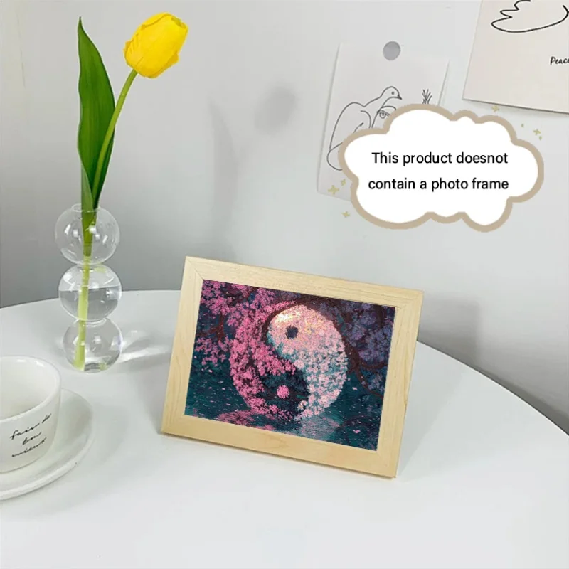 Pudełko (A) puzzli dla dorosłych, z motywem różowego kwiatu wiśni i Tai Chi - odporne na zarysowania, wymagające, odpowiednie dla dorosłych, rodzinne.