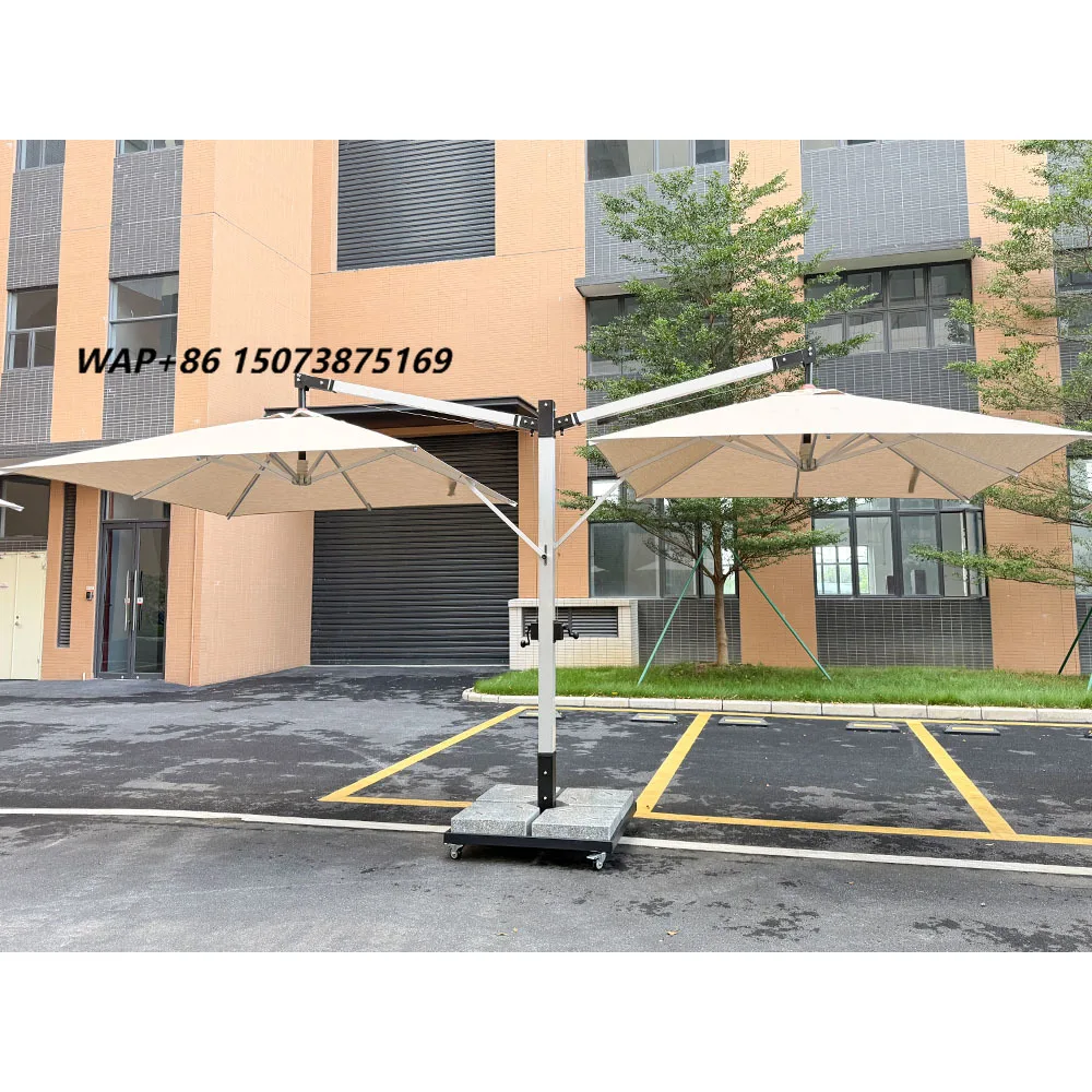 Heavy-Duty Two-Head Full Customize Commercial Aluminum Frame Cantilever Hanging Umbrella Foldable Waterproof Marble Base Outdoor