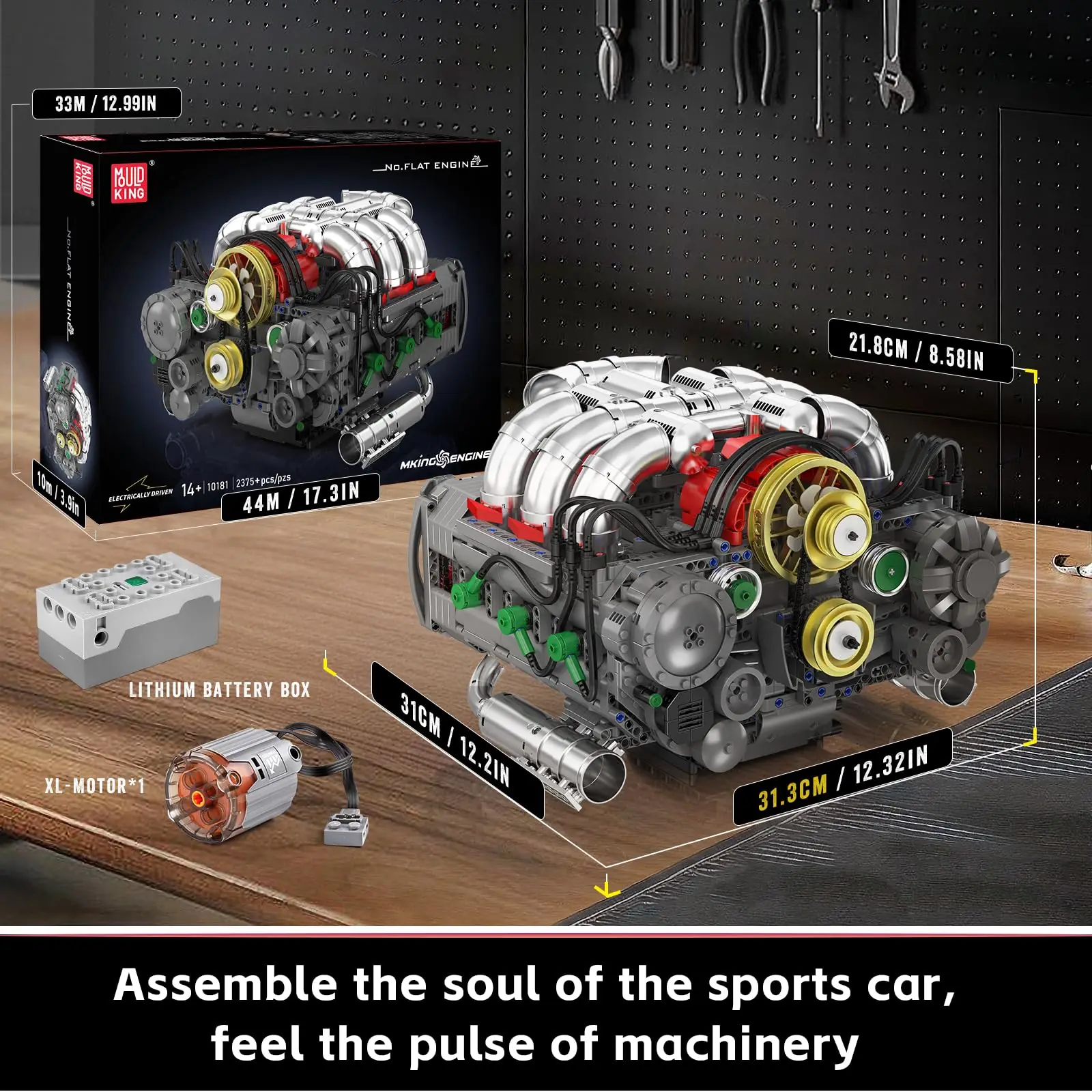 2375 stks platte-zes motor model kit, sportwagen motor bouwsteen met accubak, doe-het-zelf montage gemotoriseerde auto motor kit speelgoed