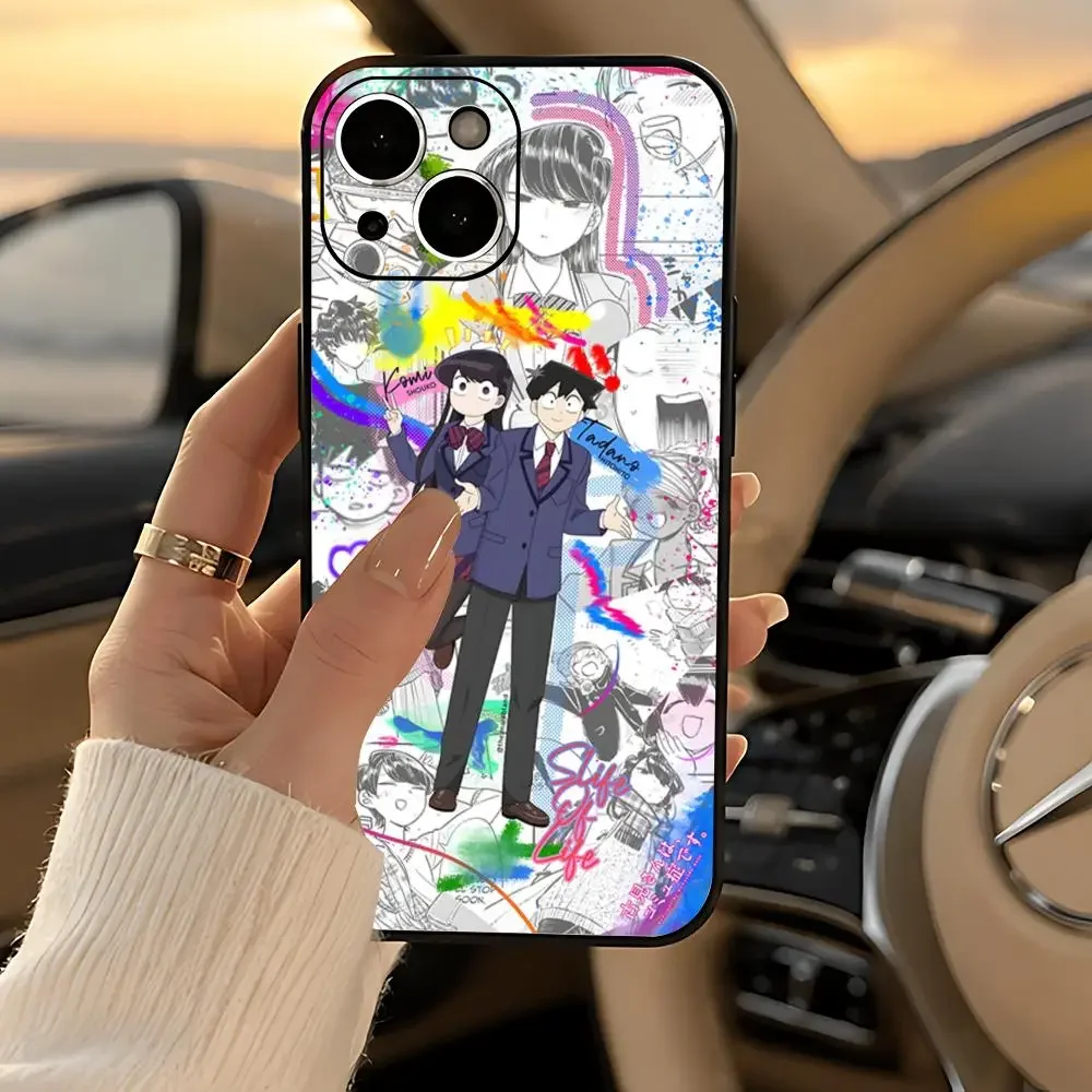 

anime K-Komi Can’t Communicate Phone Case Black Heavy-Duty Matte Shockproof Soft Case for iPhone 13/14/15/16/17 Pro Max