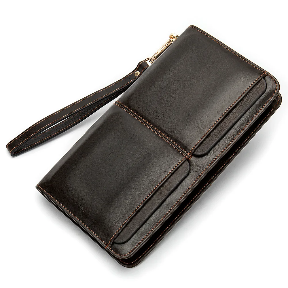

YETTIES Men's Business Double Pocket Long Genuine Leather Wallet | Multi-Card Holder Handheld Clutch Purse for Cash & Cards