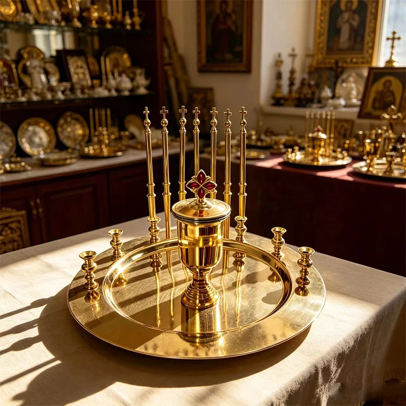 Orthodoxe Vigil-Lampe aus Rotem Glas mit Goldmetall-Kerzenhalter, Verzierte Byzantinische Lampe für Heimaltar, Kirchendekoration, Religiöses Geschenk – Detail 1