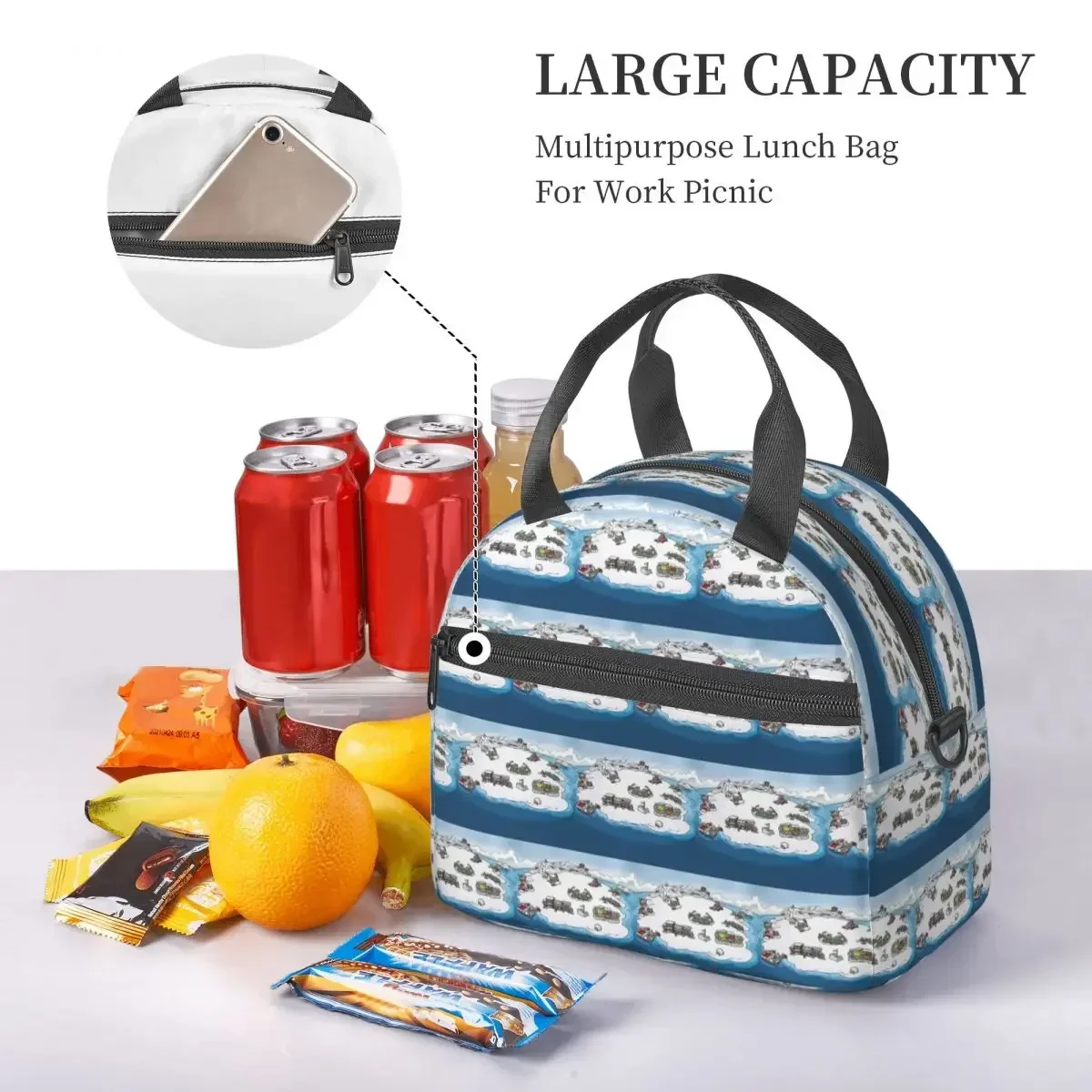 Club Penguin Map Insulated Lunch Bag for Women Picnic Storage Food Boxes Container Cooler Thermal Lunch Box Tote