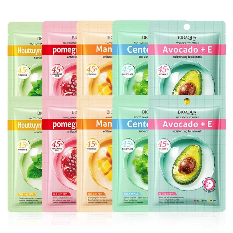 5/10pcs BIOAQUA Centella Asiatica Avocado Face Mask Moisturizing Hydrating Facial Masks for Face Korean Skin Care Cosmetics