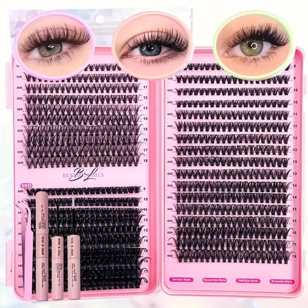 Wimpernbuch mit 740 Cluster, 30D 40D Hot Melt Single Cluster Falsche Wimpern, segmentierte Puffy Lashes, großes Fassungsvermögensset