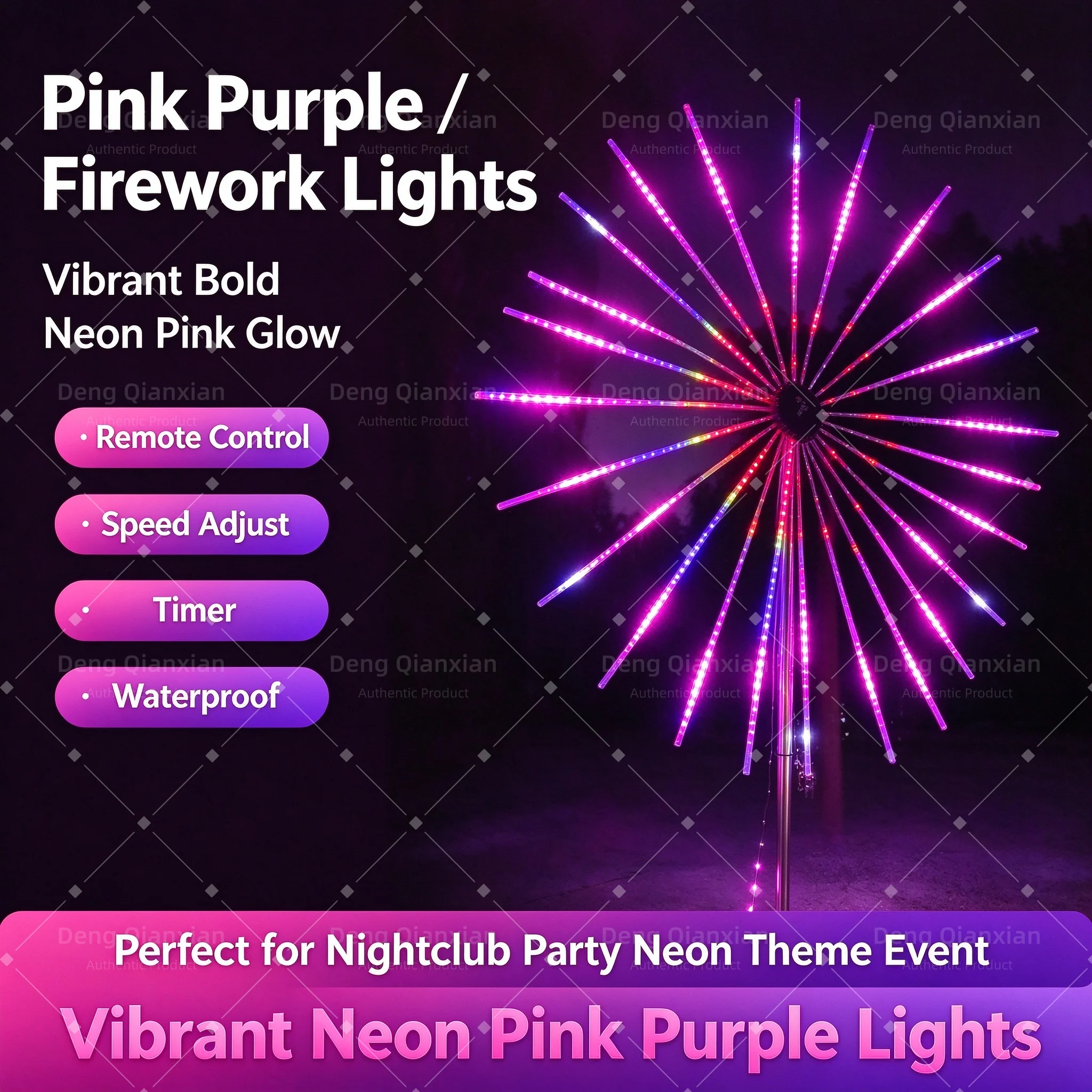 24 Tubes RGB Firework String Lights, Double-Sided Glow Music Sync, APP Control Dual Speakers Waterproof Outdoor Decor