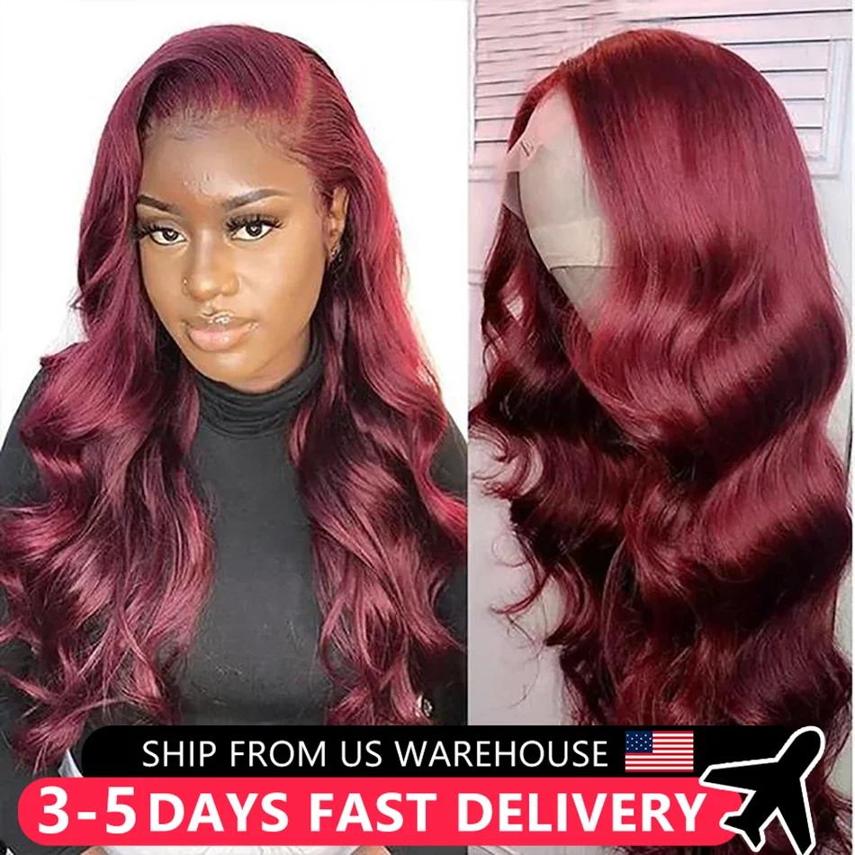 Burgundy Red 13x4 Lace Front Human Hair Wigs 99J Colored Body Wave 13x6 HD Lace Frontal Human Hair Wig Brazilian Wigs For Women