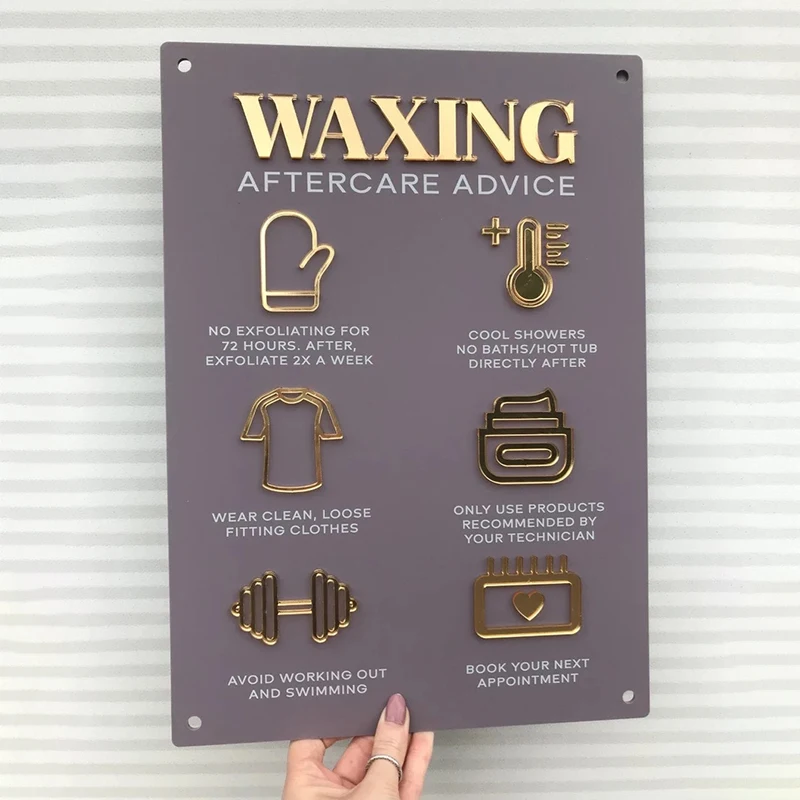 Custom Advice Acrylic Waxing Aftercare Sign A3 Size SPA Beauty Salon sign Aesthetics Decor 3D Perspex Wall Sign