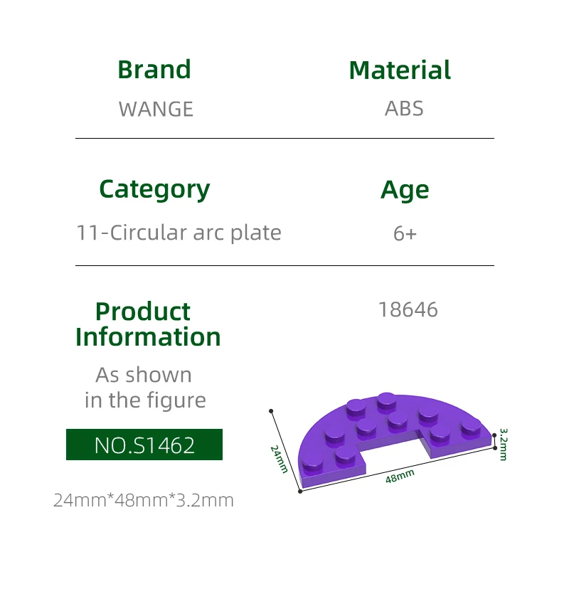 Wange 59 sztuk/partia 18646 okrągłe pół 3x6 z 1x2 wycięciami klocki Moc kolorowe akcesoria kompatybilne z cegłą DIY części zamienne