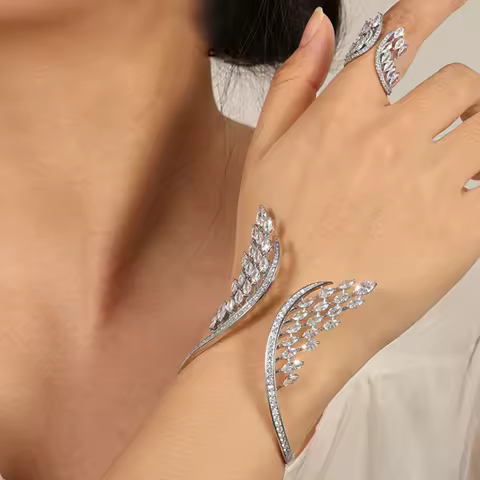 wing bracelet Diamond inlay Women Man Punk Jewelry Bangle Silver Color Bracelets ring Exaggerated fashion party Gifts