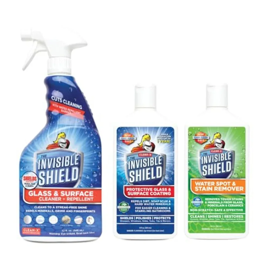 

Набор для защиты стеклянных душевых дверей Invisible Shield Glass Essentials и средство для удаления водных пятен, 32 унции