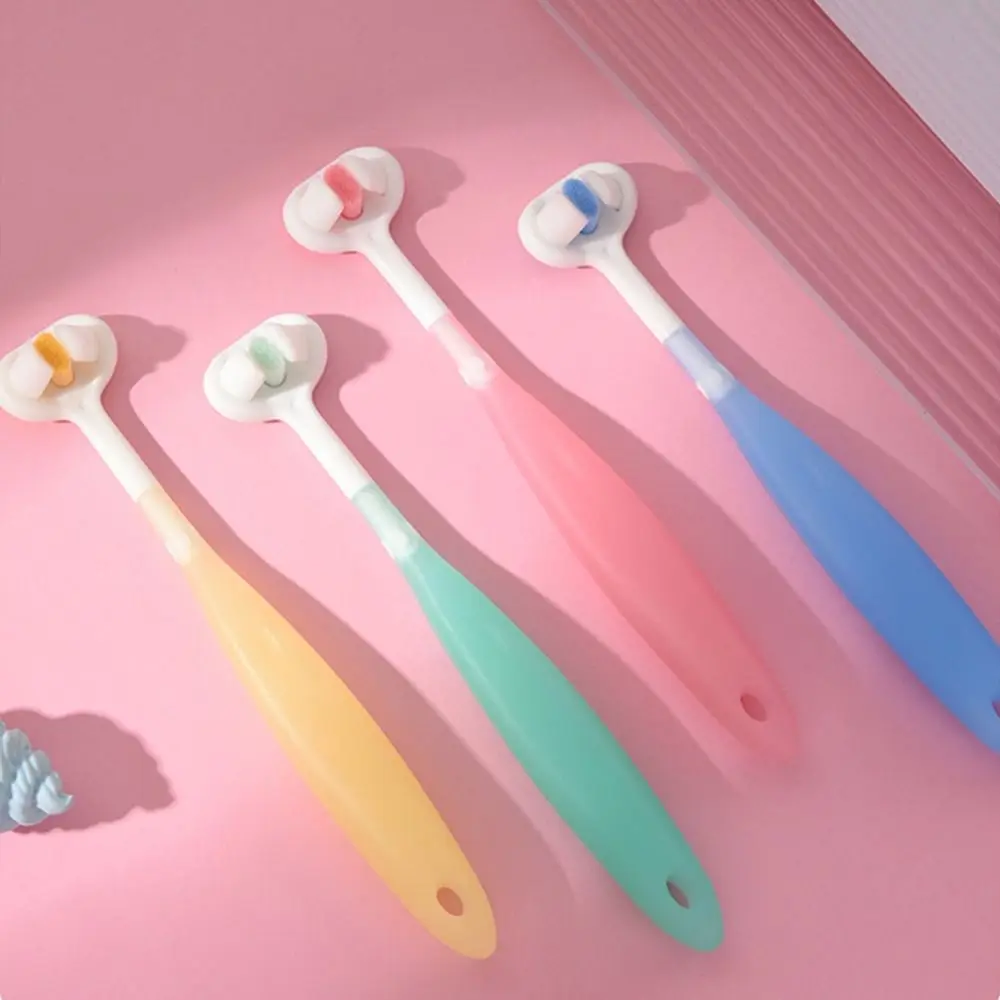 Candy Color Three Sided Toothbrush Teeth Clean 360 Degree 3D Tooth Brush Ultra Fine Deep Cleaning Children Toothbrush Boy Girl