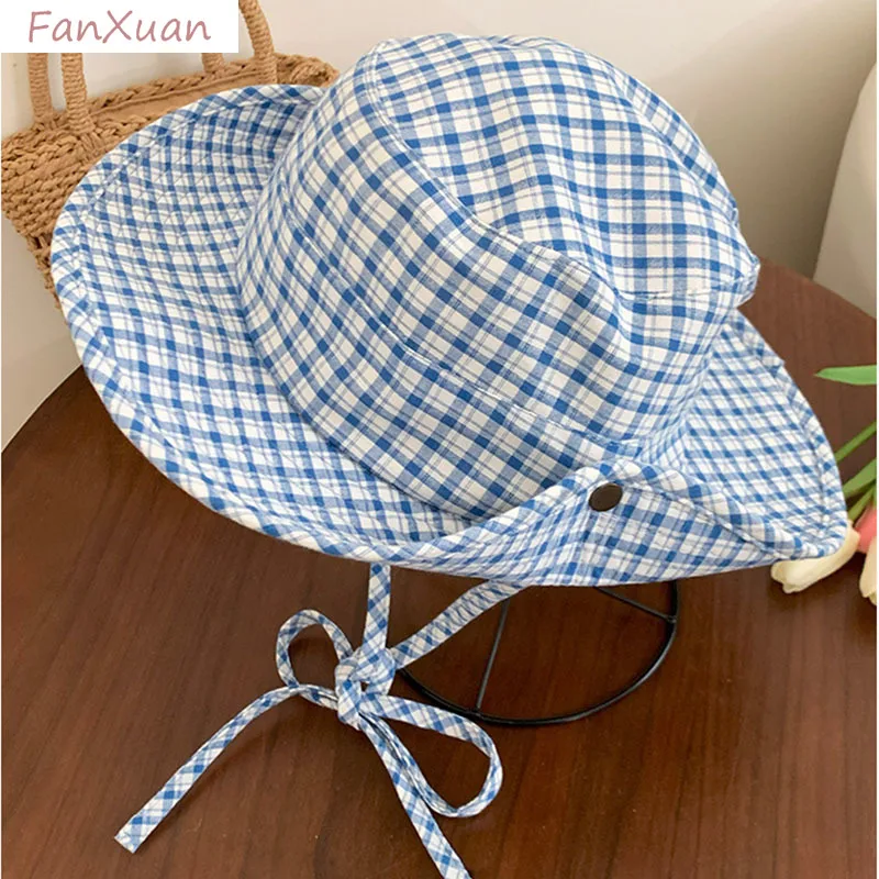 

sweet summer hats for women 2025 new classic plaid pattern red blue black bucket hats female spring summer beach vacation hat