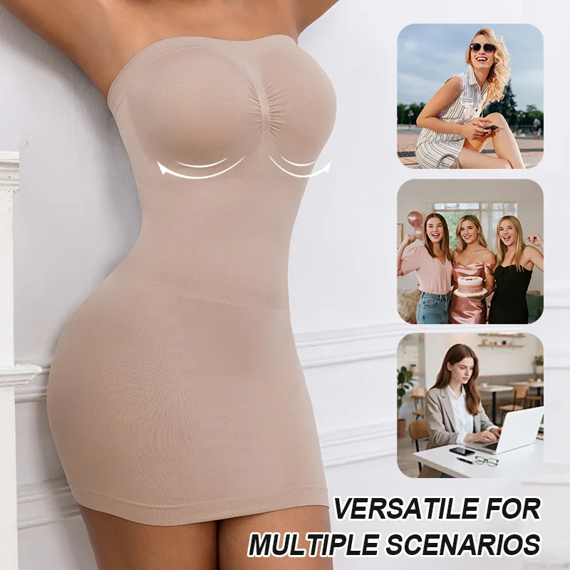 Women's Strapless Seamless Shapewear Dress Tummy Control Butt Lift Bodycon Underwear Dress For Daily Wear And Special Occasions