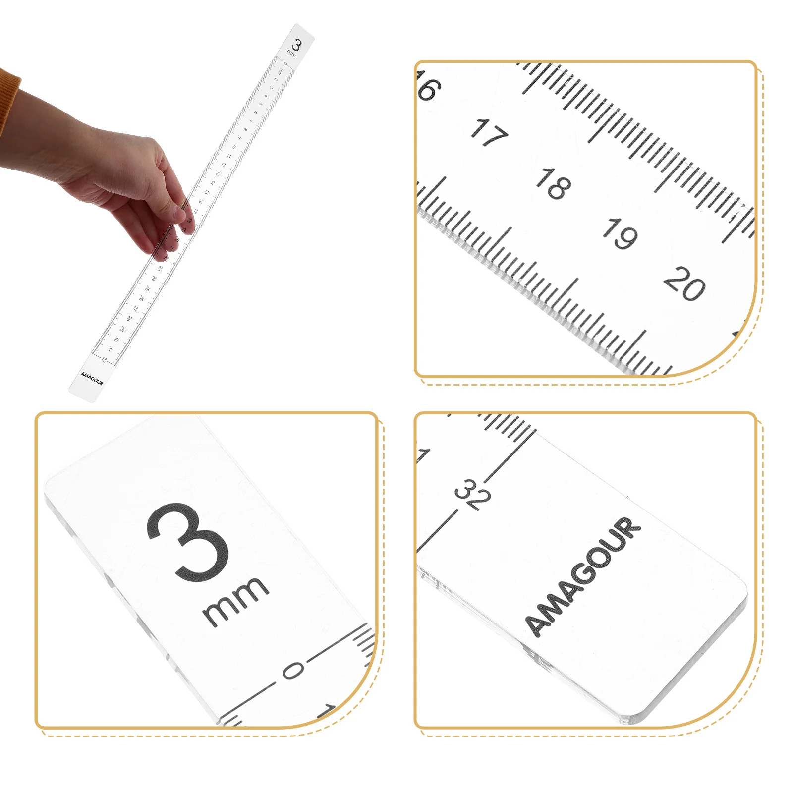 

1Pair Baking Ruler Acrylic Dough Leveling Tool with Graduated Scale for Uniform Thickness Rolling Pin Guide Stick Measuring