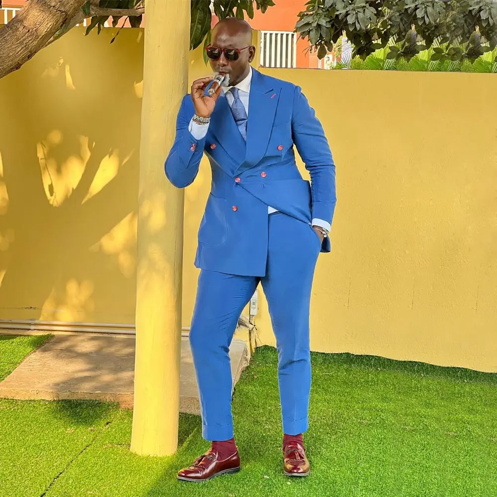 

Designer Men's Suit Peaked Lapel Blazers Wedding Male Tuxedos Double Breasted Skinny Groom Wear 2 Pieces Set Prom Jacket & Pants