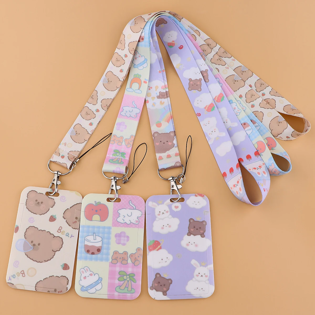 

Cute Bear Fashion Classic ID Holders Work Pass Card Lanyards Cellphone Name Badges Neck Strap with Keyring Mobile Phone Straps