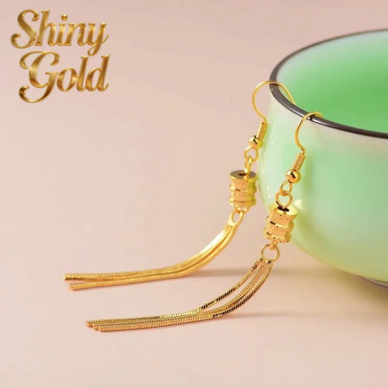 

ShinyGold Women's 24K Gold AU999 Slim Waist Tassel Earrings | Ancient-chiseled With Silky Texture, Elegant For Traditional Sett