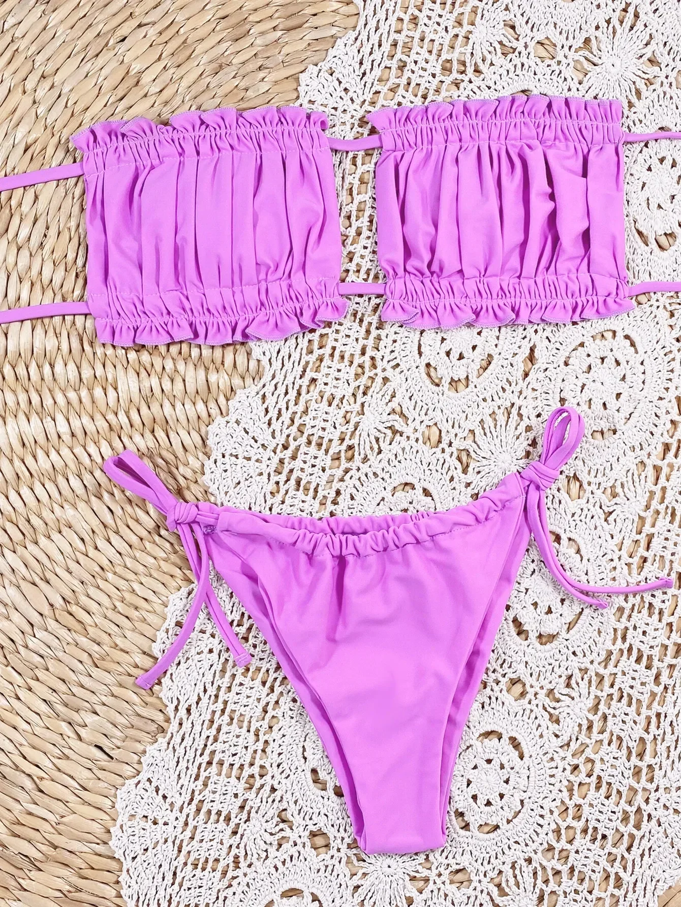 Bikini viola sexy volant scava fuori costume da bagno donna 2 pezzi con spalle scoperte vita alta perizoma costume da bagno costumi da bagno da spiaggia XMQC1977