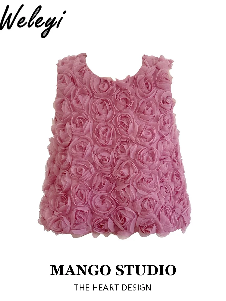 Temperament Three-dimensional Rose Vest Women's Summer Clothes 2025 French High-end Chic Holiday Sleeveless Vests Top for Women