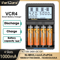 Varicore 18650 Battery Charger VCR4 for 3.7V 26650 21700 18350 16340 18500 14500 1.2V NI-MH AA AAA LCD Smart Charger