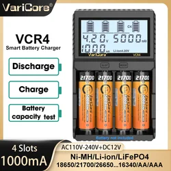 Varicore 18650 Battery Charger VCR4 for 3.7V 26650 21700 18350 16340 18500 14500 1.2V NI-MH AA AAA LCD Smart Charger