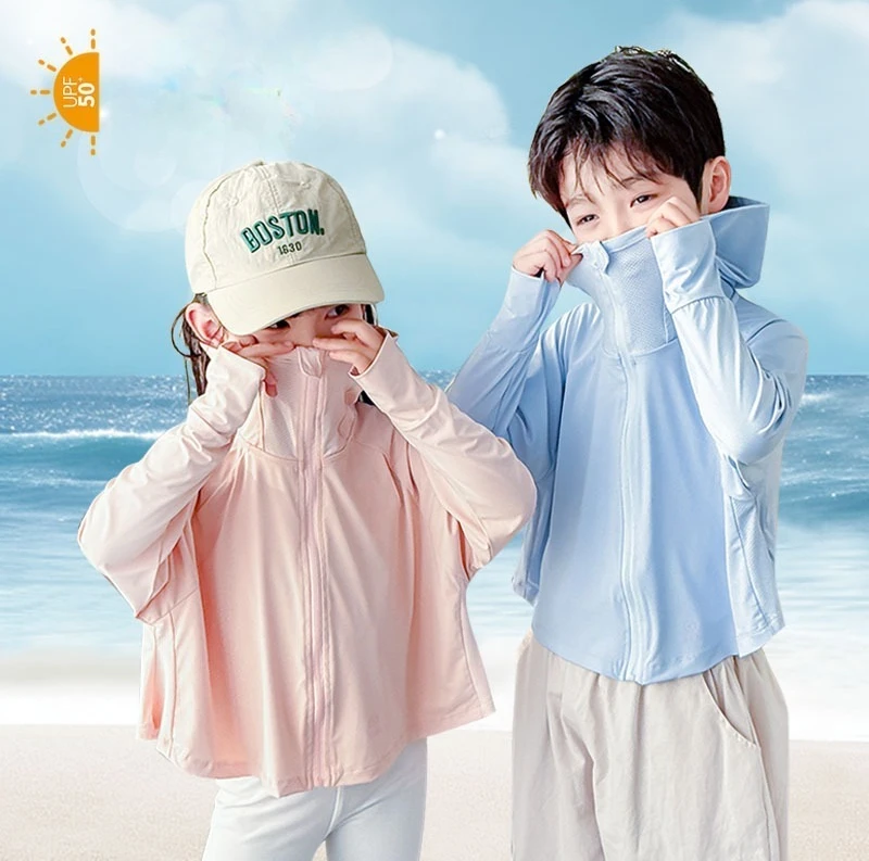 Children Sunscreen Coat for Boys and Girls UV Resistant UPF50 Baby Ice Silk Breathable Sunscreen Clothes Air-conditioned Clothes