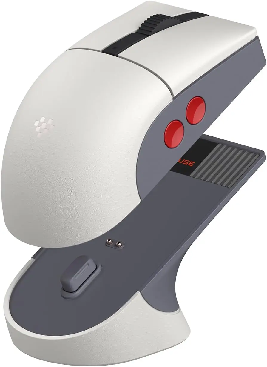 Retro Gaming Mouse with Charging Dock, 26K DPI PAW 3395 Sensor, 4K Polling Rate, Programmable Buttons