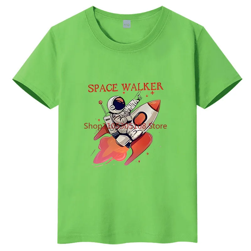 

Space Walk Pattern Printed Children's T-shirt Pure Cotton Children's Top Round Neck Parent Child Short Sleeve