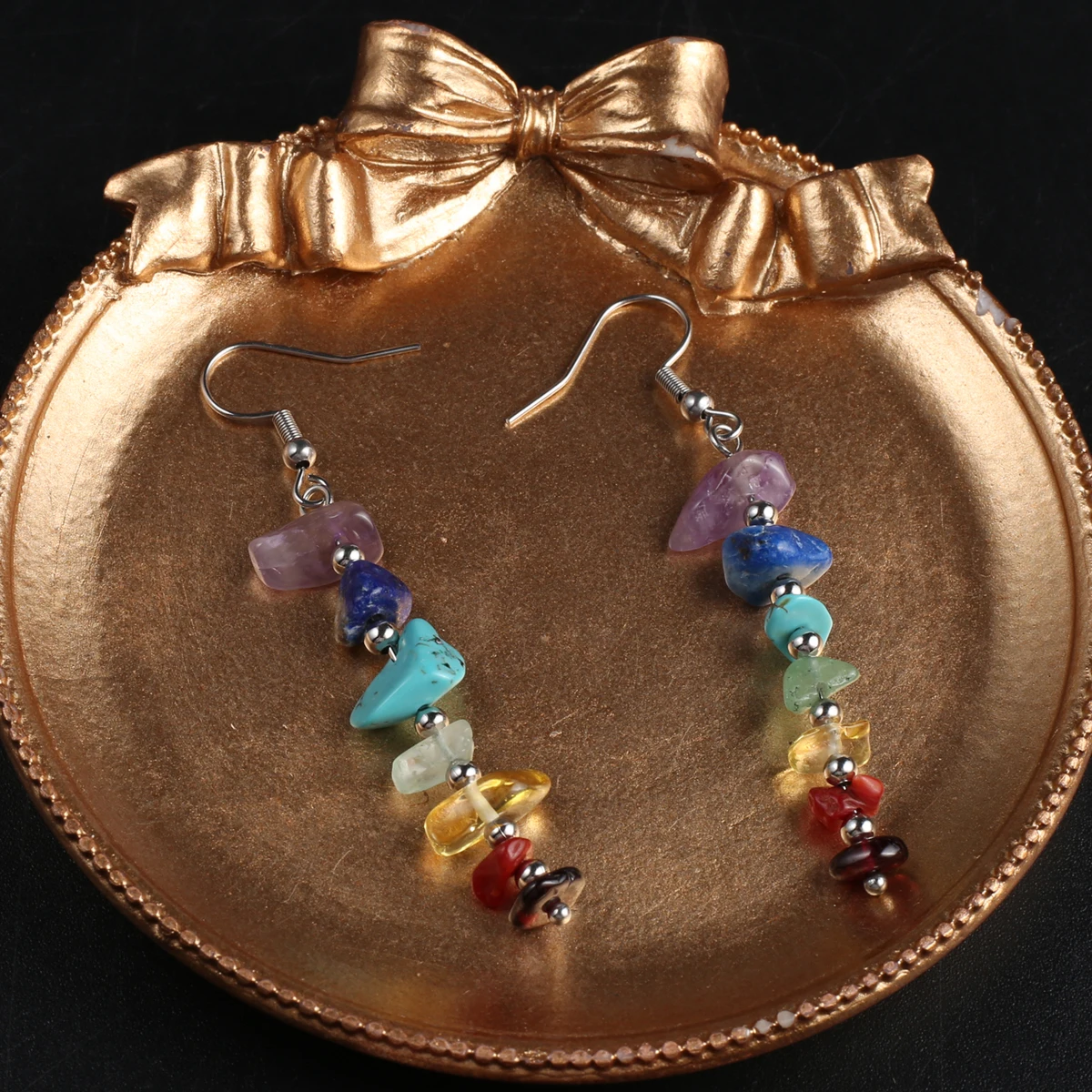 A Pair Cute Eardrops Natural Stone Earrings Irregular Gravel Quartz Amethyst Healing Crystals Stone Dangle Earrings For Women