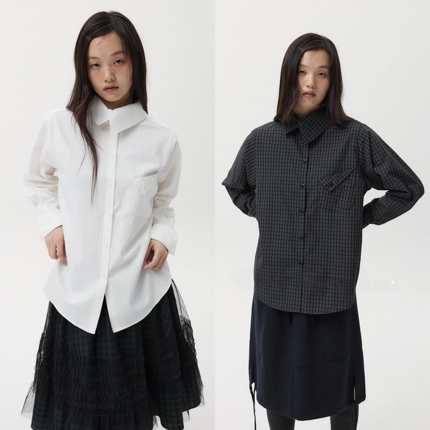 

Рубашка в корейском стиле из чистого хлопка, нестандартного кроя, универсальная, с длинными рукавами, женская, для делового повседневного стиля