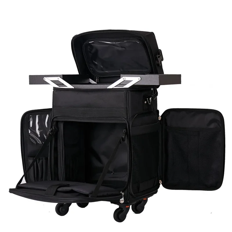 Professional Rolling Makeup Case Large Capacity Nylon Tool Box for Spas Salons and Travel Rolling Trolley Makeup Train Case view 6