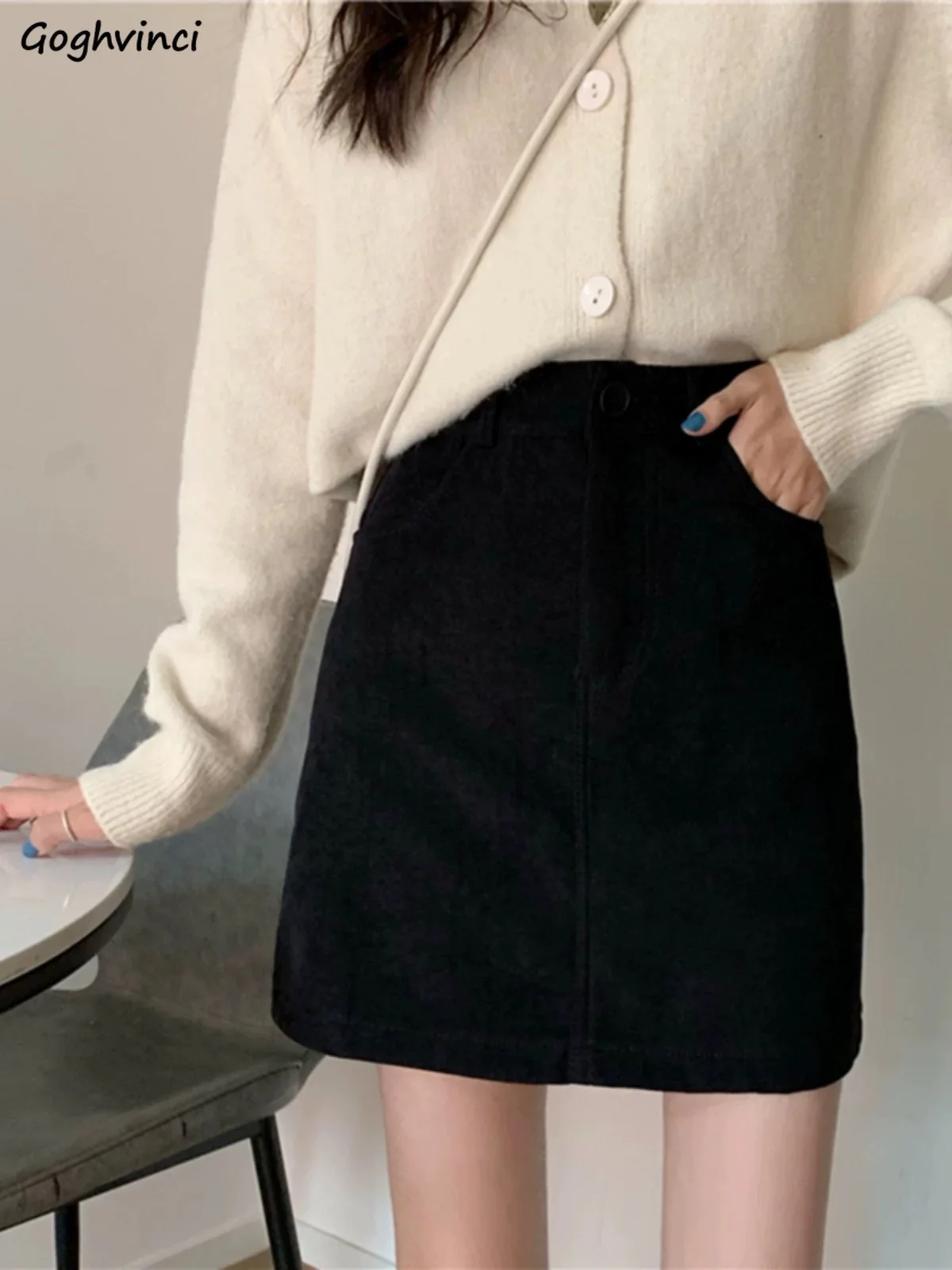 

Юбки женские А-силуэта в ретро-корейском стиле из начесанного хлопка с высокой талией, облегающие, новинка осени, для кампуса, женственные, шикарные