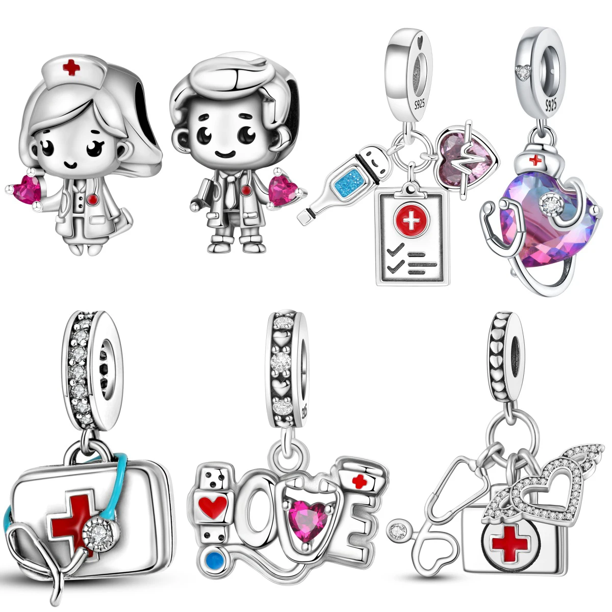 Orstarry S925 Sterling Silver Charm Medical Care Love Doctor Nurse Stethoscope Pendant For Bracelet DIY Jewelry Making