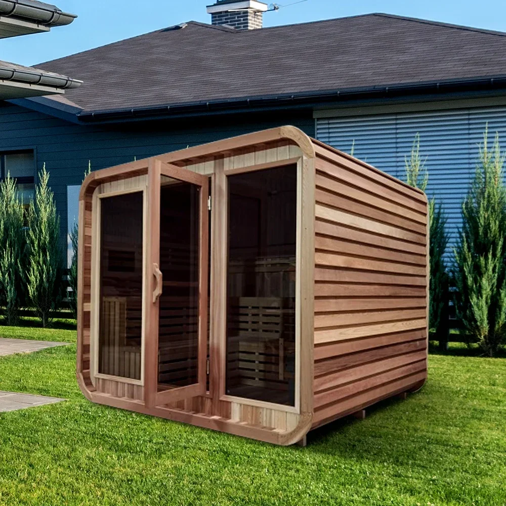 Kanadische Hemlock Outdoor Cube Holzsauna Dampfsaunaraum mit Herd