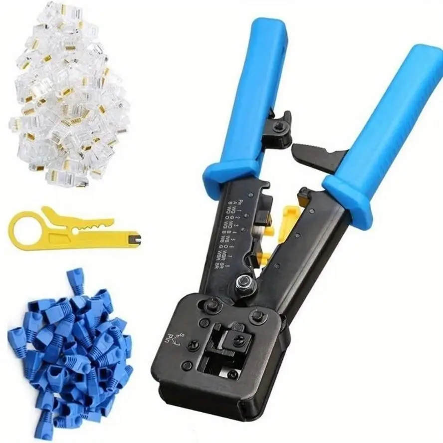 

1Set Crimping Tool Ethernet Crimper Cat6 Cat5 Cat5e RJ45 Pass Through Connectors R11/RJ12 Regular Ends With 50Pcs Connectors